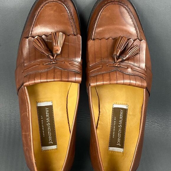 Johnston & Murphy Men’s Brown Hand Crafted Tassel Kiltie loafers size 9 W - Picture 6 of 9